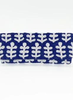 Beaded Clutch- Fern Navy White