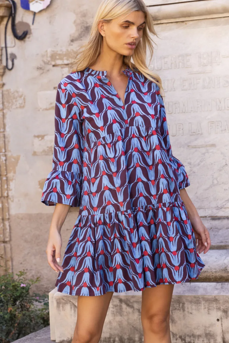 Bell Sleeve Tiered Mini- Tulip Red