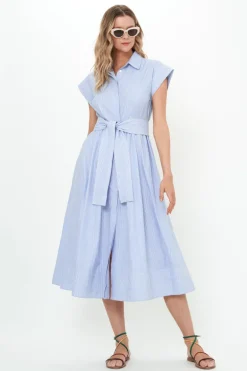 Belted Shirt Dress- Chatham Blue