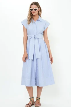 Belted Shirt Dress- Chatham Blue