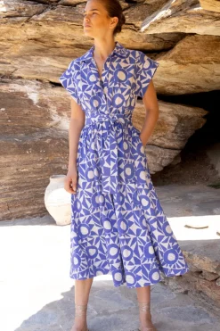 Belted Shirt Dress- Eclipse Blue