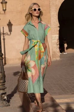 Belted Shirt Dress- Hibiscus Sage