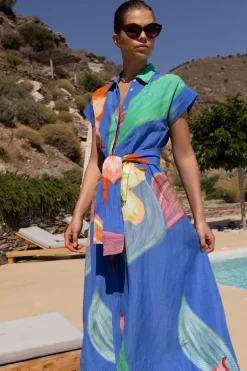 Belted Shirt Dress- Hibiscus Blue