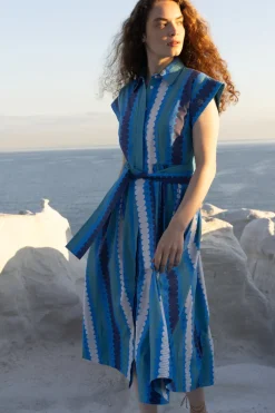 Belted Shirt Dress- Meko Blue