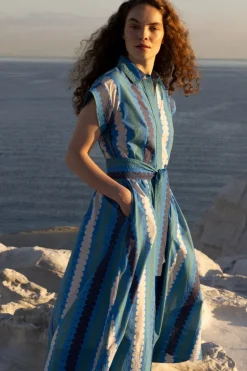 Belted Shirt Dress- Meko Blue