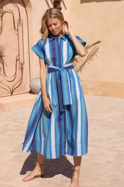 Belted Shirt Dress- Meko Blue