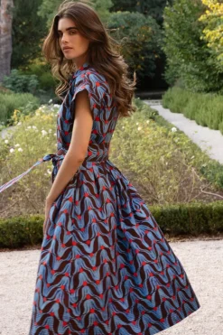 Belted Shirt Dress Midi- Tulip Red