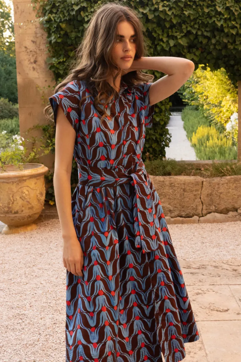 Belted Shirt Dress Midi- Tulip Red