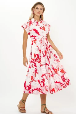 Belted Shirt Dress- Orchid Red