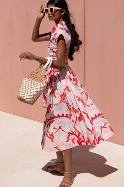 Belted Shirt Dress- Orchid Red