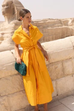 Belted Shirt Dress- Tuki Marigold
