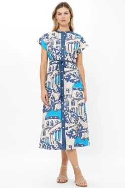 Cap Sleeve Shirt Dress Midi- Roma Blue