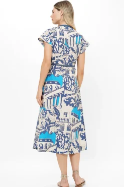 Cap Sleeve Shirt Dress Midi- Roma Blue