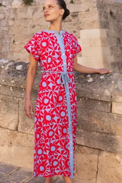 Cap Sleeve Shirt Dress Midi- Eclipse Red
