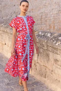 Cap Sleeve Shirt Dress Midi- Eclipse Red