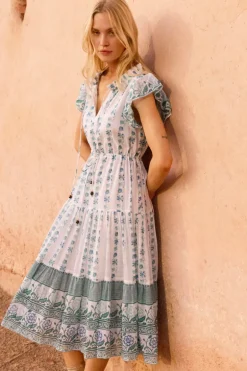 Cinched Flirty Midi- Boreggo Green