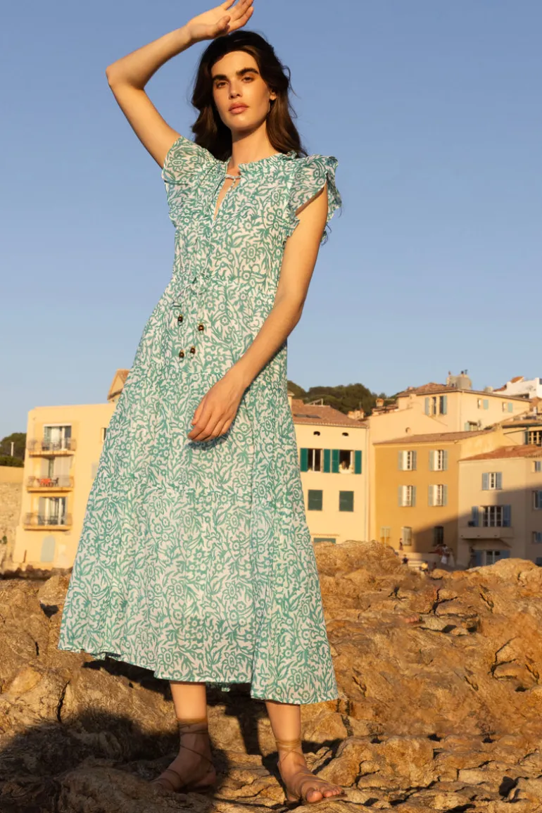 Cinched Flirty Midi- Cypress Jade