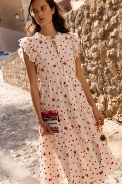 Cinched Flirty Midi- Ellsworth Red