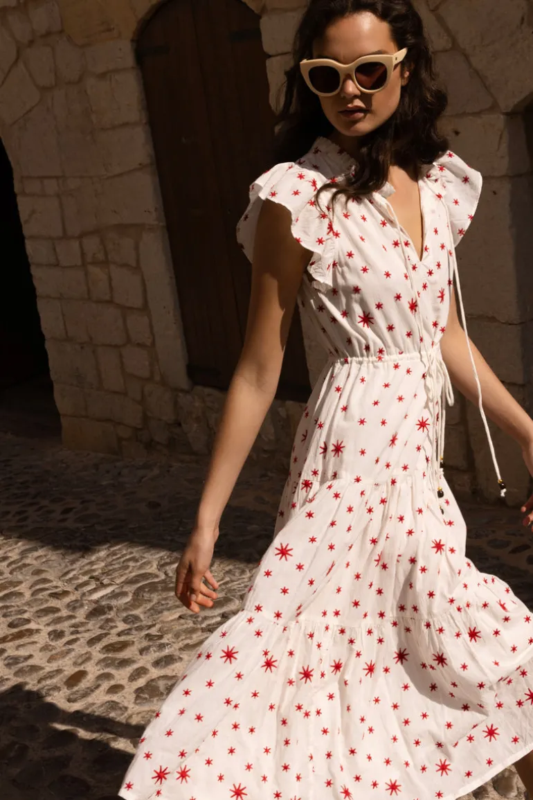 Cinched Flirty Midi- Ellsworth Red