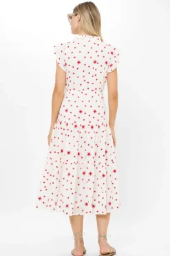 Cinched Flirty Midi- Ellsworth Red