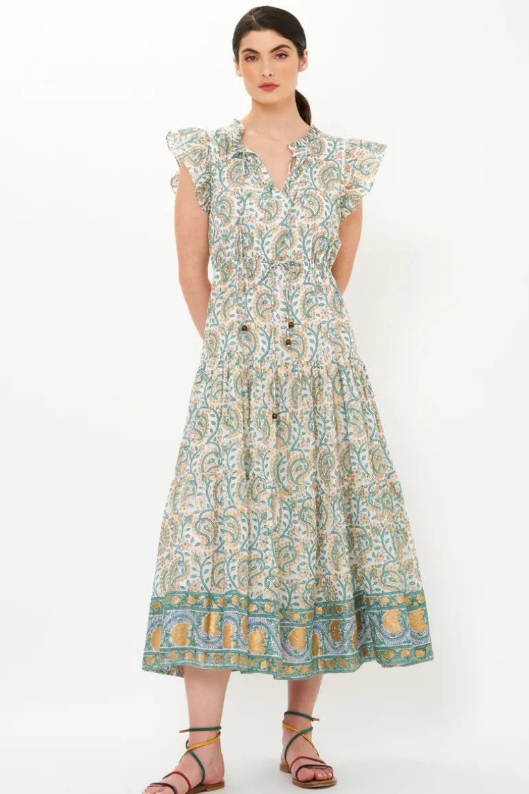 Cinched Flirty Midi- Marseille Green