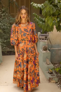Cinched Waist Puff Maxi- Turin Red