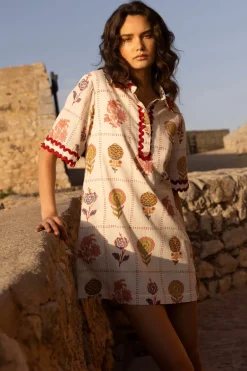Collared Shirt Dress Mini- Taormina Cream