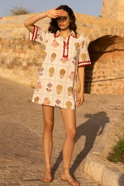 Collared Shirt Dress Mini- Taormina Cream