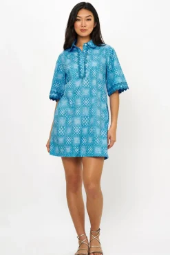 Collared Shirt Dress Mini- Matrix Blue