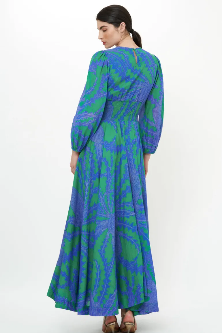 Crew Neck Smocked Waist Maxi- Thistle Green