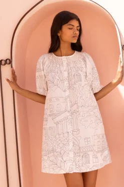 Embroidered Button Mini- Roma White