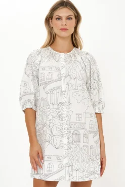Embroidered Button Mini- Roma White