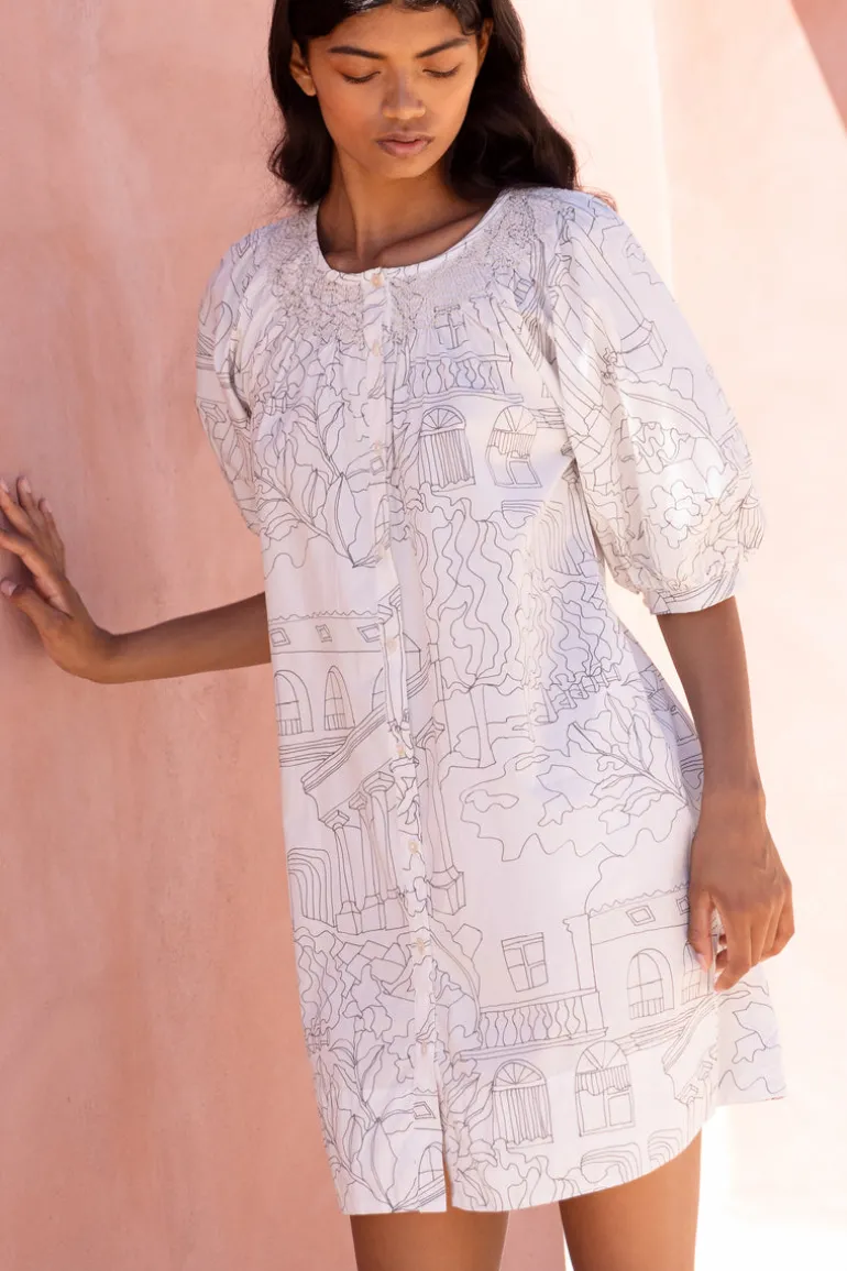 Embroidered Button Mini- Roma White