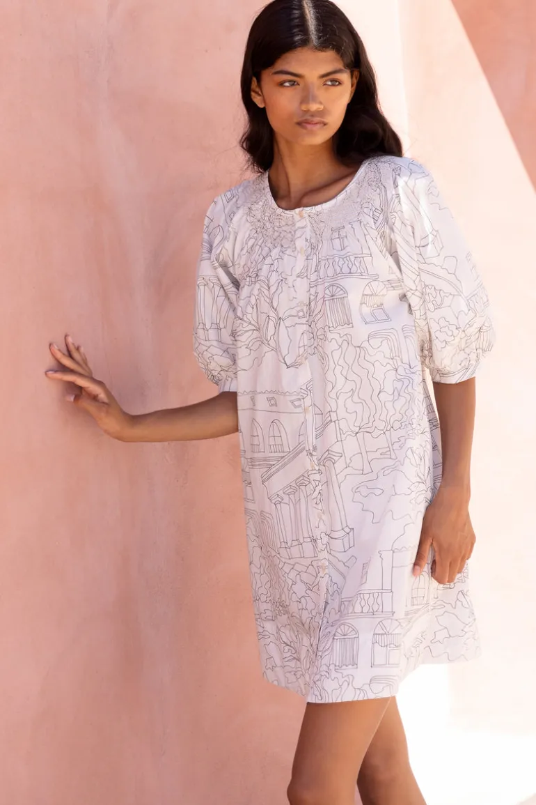 Embroidered Button Mini- Roma White