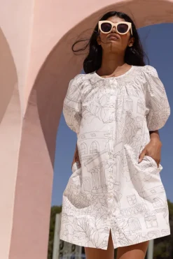 Embroidered Button Mini- Roma White