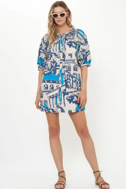 Embroidered Button Mini- Roma Blue