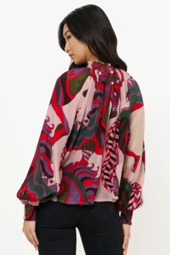 High Neck Blouse- Arabia Crimson
