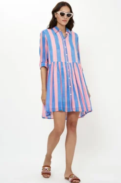 Long Sleeve Shirt Dress Mini- Cabana Pink