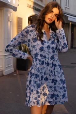 Long Sleeve Shirt Dress Mini- Marion Blue