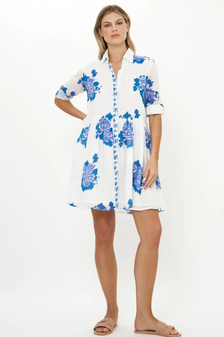 Long Sleeve Shirt Dress Mini- Portofino Blue