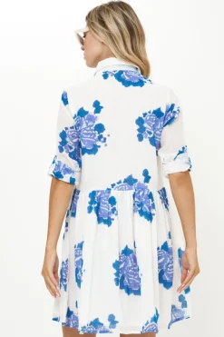 Long Sleeve Shirt Dress Mini- Portofino Blue