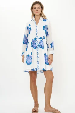 Long Sleeve Shirt Dress Mini- Portofino Blue