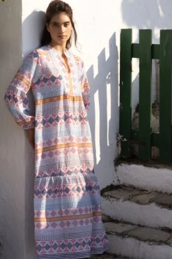 Long Sleeve Yoke Maxi- Casablanca Multi
