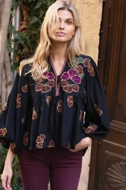Mandarin Balloon Top- Almay Black