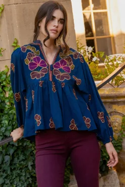 Mandarin Balloon Top- Almay Blue