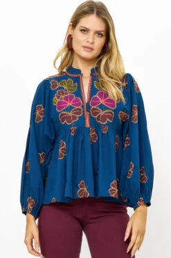 Mandarin Balloon Top- Almay Blue
