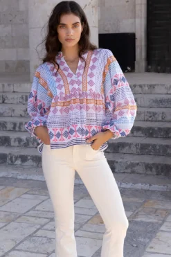 Mandarin Balloon Top- Casablanca Multi