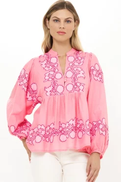 Mandarin Balloon Top- Tangier Pink