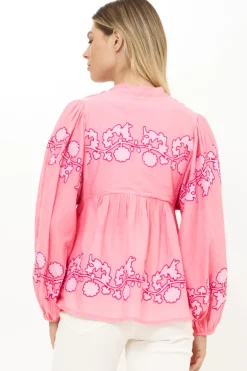Mandarin Balloon Top- Tangier Pink
