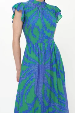 Mock Neck Flutter Maxi- Thistle Green